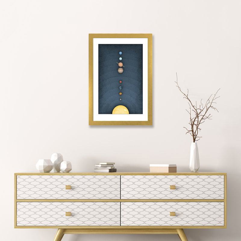 Système solaire II, art encadré, H 24 po x l 16 po x P 1 po, Papier encadré doré