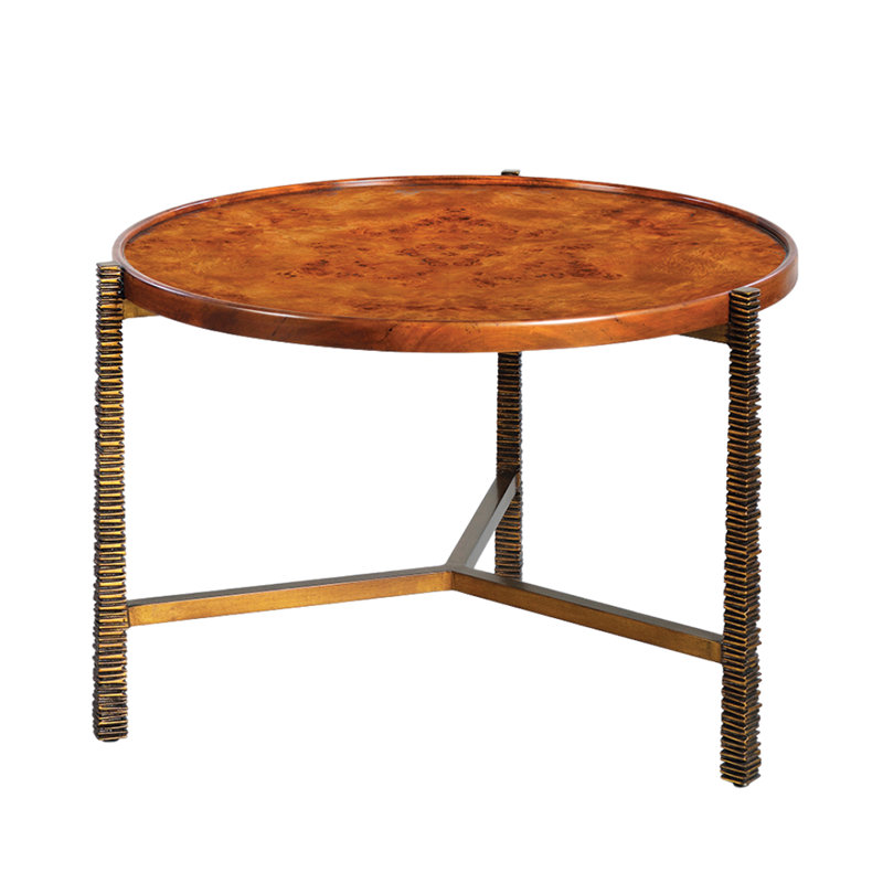 Petite table basse Reston, Doré, Bois noueux rustique, Petit