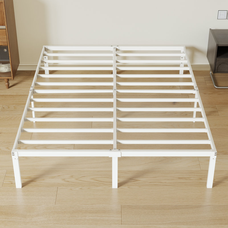 Base de lit plateforme en métal 14 po avec espace de rangement, Lit double, Blanc, 14"