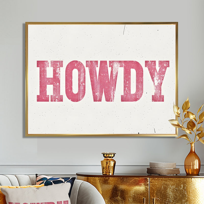 Howdy - Cowgirls Wall Art Living Room, Toile avec cadre flottant or, H 16 po x l 32 po x P 1 po