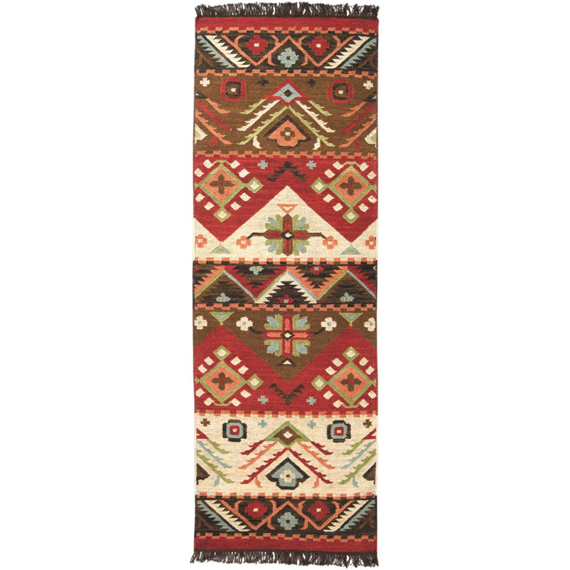 Provincetown Southwestern Flatweave Wool Multicolor Area Rug, Runner 2' x 8'