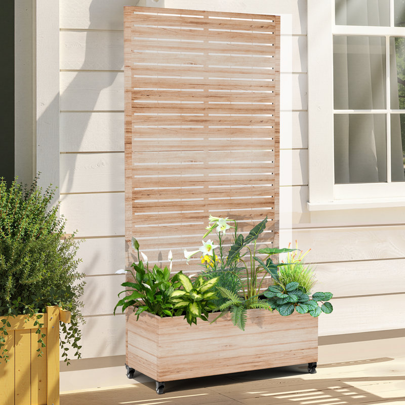 Planter Wall Metal Garden Bed Trellis Easy to Assemble, Elevated Planter Pot with Drainage & Lockable Wheels, Ideal for Climbing Plants, Vegetables, and Roses – Louver Pattern for Garden Enthusiasts