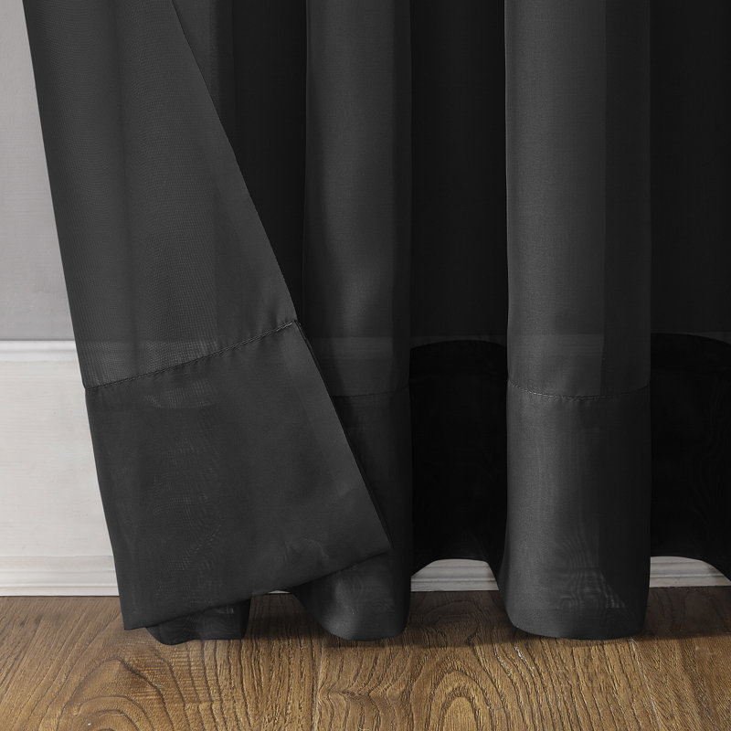 Panneau de rideau simple diaphane avec œillets, L 59 po x L 95 po, Noir