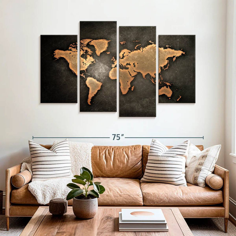 Carte du monde rétro Aliaz, H 42 po x l 68 po