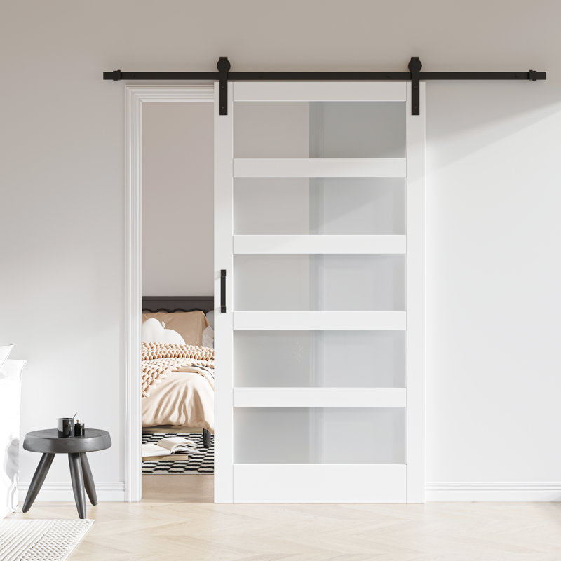 Glass and Manufactured Wood Sliding Barn Door with Installation Hardware Kit, 42" x 84"
