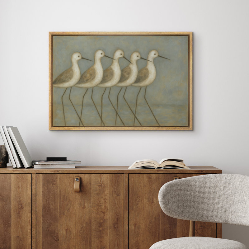Shorebirds Coastal Wall Art - Minimalist Illustration of Wading Birds, Framed Beach-Themed Decor in Soft Tones for Seaside Spaces