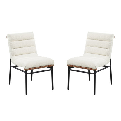 Lahni Boucle Fabric Set Of 2 Dining Chair With Black Iron Legs