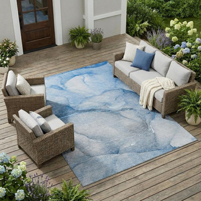 Tapis extérieur lavable antidérapant bleu 10 pi x 14 pi