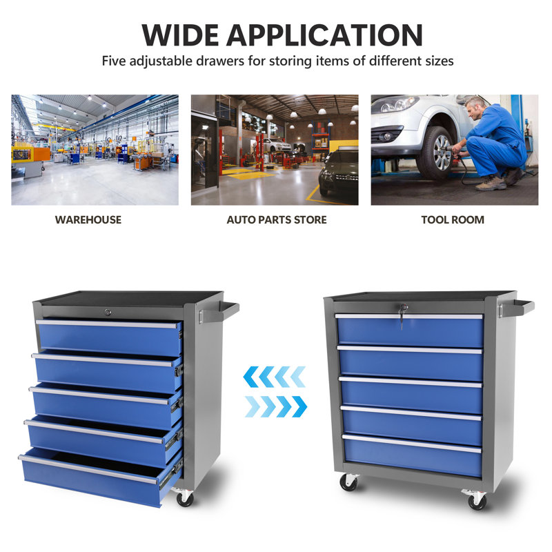 5 Drawers Rolling Tool Chest with Wheels, Portable Rolling Tool Box on Wheels, Blue