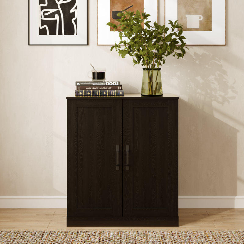  Reidy 23.6" Wide 2-Door Accent Cabinet with Shaker Doors, Modern Farmhouse Black Storage Chest for Kitchen, Entryway and Living Room