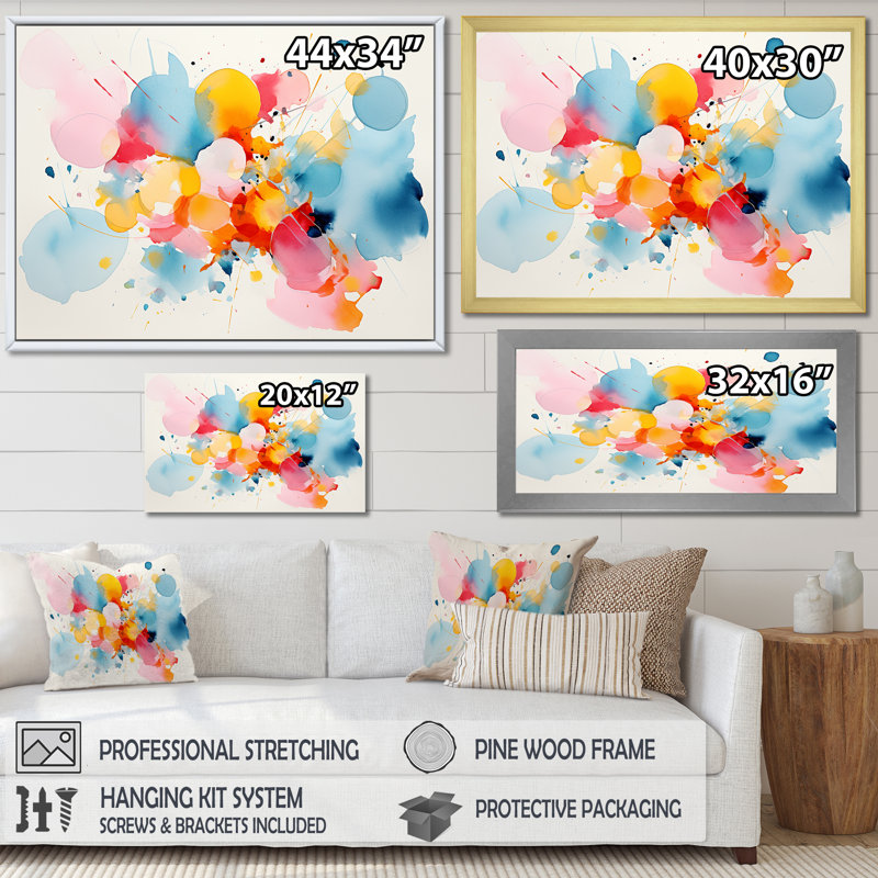«Pastel Color Geometric Ink Collage IV», art mural géométrique, Cadre d'angle fermé noir, H 12 po x l 20 po x P 1 po