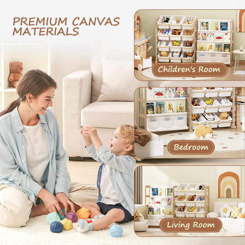 Grand organisateur de rangement pour jouets avec 12 paniers à jouets, organisateurs de jouets et rangement avec bibliothèque à 4 niveaux pour chambre d'enfant, salle de jeux, chambre de bébé