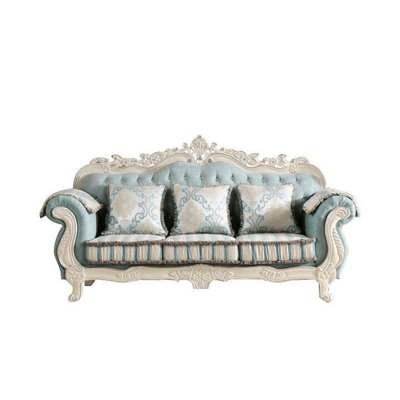 European Fabric Sofa Solid Wood Carved Sofa 90.5'' Rolled Arm Sofa -  FURNITURE LEISURE, INC., HJF19NYGPRY