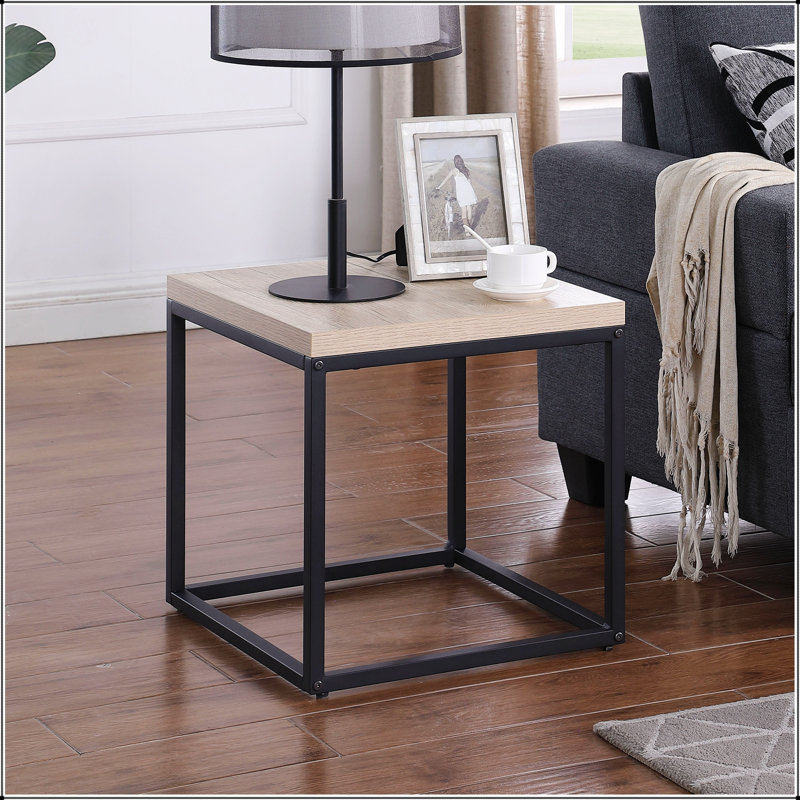 Industrial Style Square Nightstand With Storage, For Small Spaces In Living Room Or Bedroom., 1