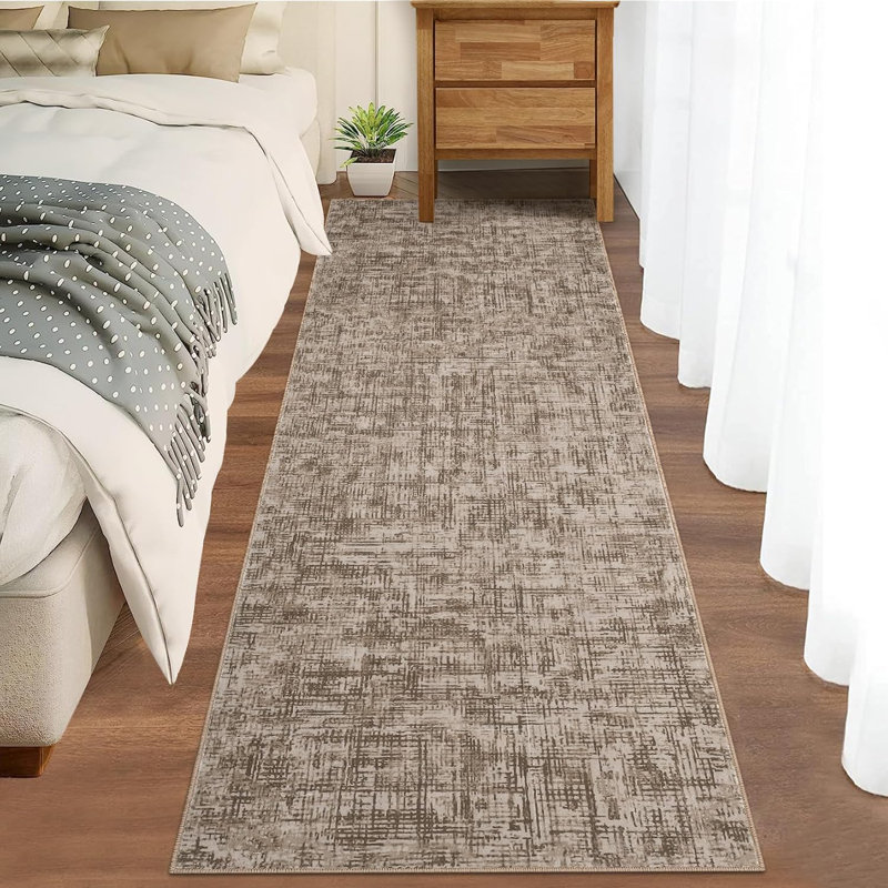 2x6 Washable Kitchen Modern Abstract Runner Rug for Hallway Beige Contemporary Solid Rug Non-Slip Foldable Aesthetic Accent Floor Carpet for Bedroom