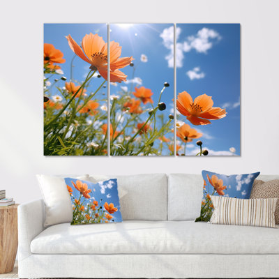 Orange Poppies Blue Summer Sky - Poppy Wall Art Living Room Set