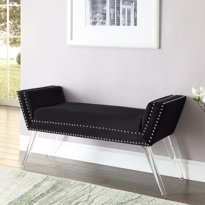 Banc rembourré en velours 45 po, Noir