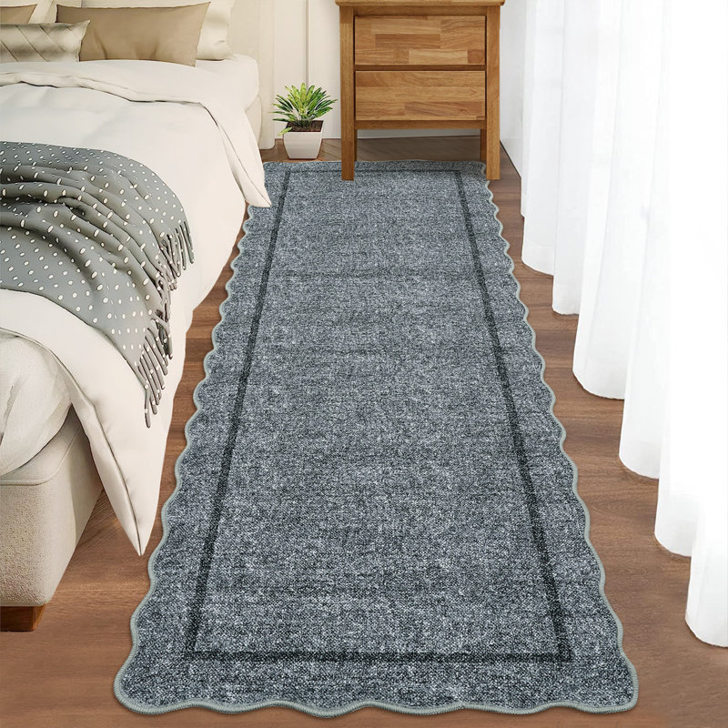 Scalloped Machine Washable Rug Non-Slip Bordered Floor Mats Non-Shedding Soft Low Pile Modern Accent Rugs for Living Room Bedroom Office