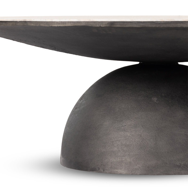 Corbett Marble Coffee Table, 17" H x 47" L x 47" W, Creamy Taupe Top/Hammered Gray Base