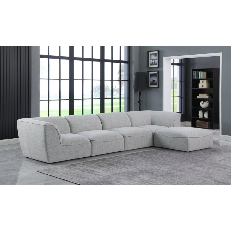 Hollowayville Upholstered L-Shaped Sectional with Ottoman Reversible, Grey Linen Textured Fabric