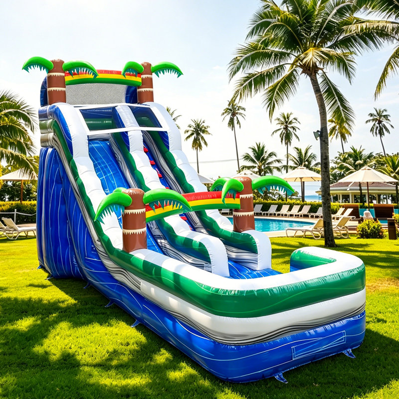 Glissade d'eau gonflable avec palmier gonflable 16 'x 26' Goosh (avec piscine) Goosh