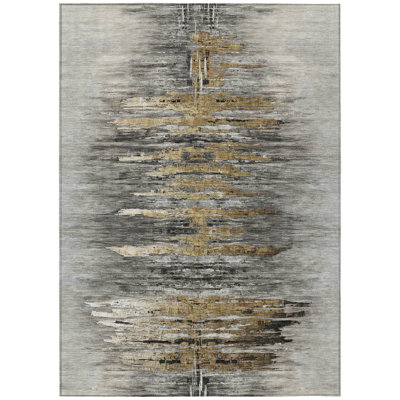 10' X 14' Gray Charcoal And Silver Abstract Washable Indoor Outdoor Area Rug