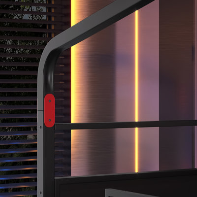 Lit mezzanine simple simple avec bureau latéral et ports USB, lit mezzanine en métal de style jeu avec lumières à DEL, armoires de rangement et auvent chic