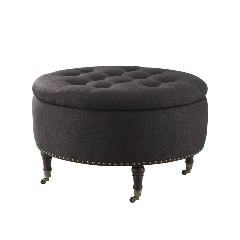 Rangement rond touffeté à roulettes Haytham, 100 % lin gris anthracite