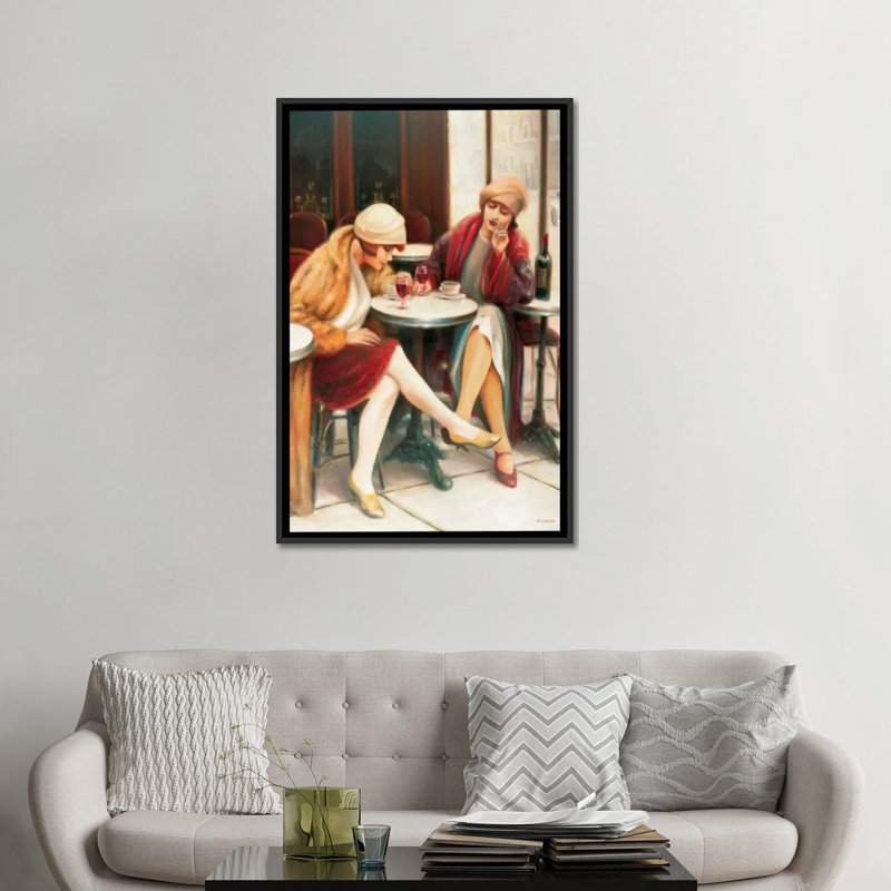 « cafe ii », reproduction sur toile, H 26 po x l 18 po x P 1,5 po, Toile avec cadre noir, Pas de tapis