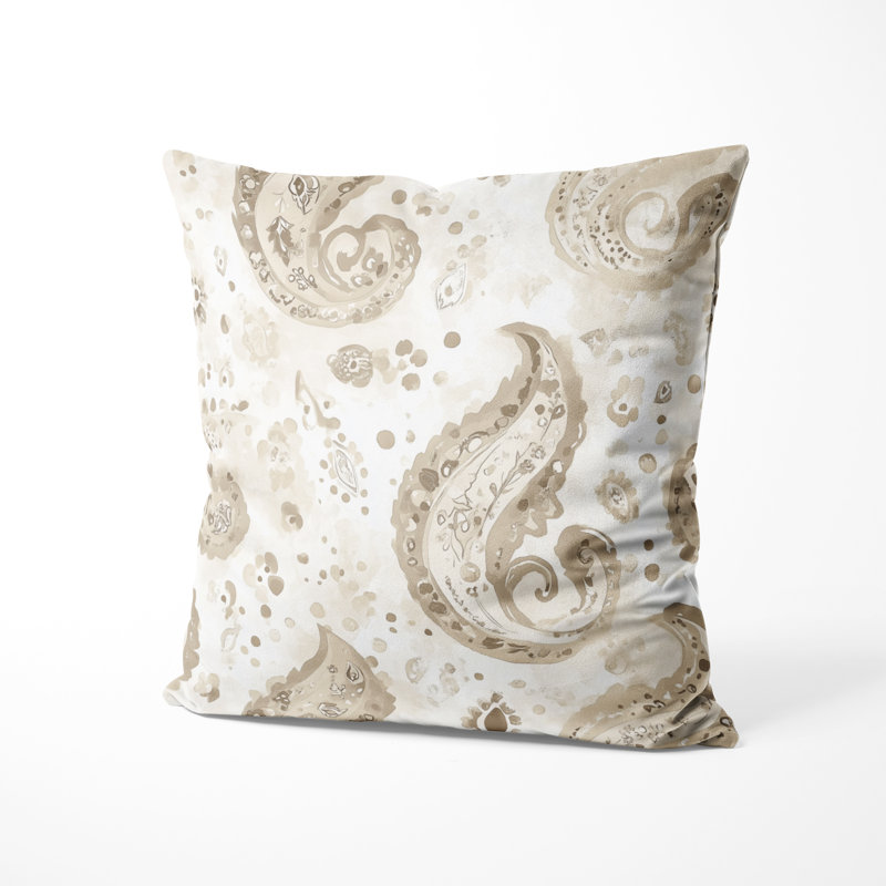 Coussin Modern - Coussin moderne à motif floral cachemire beige scandinave, H 16 po x l 16 po