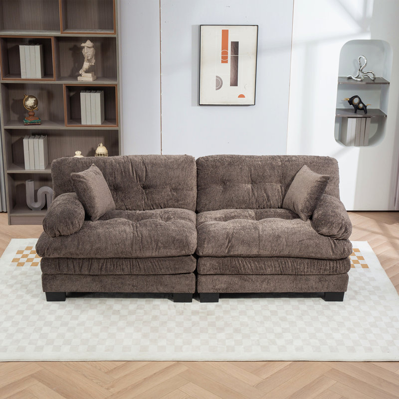 Canapé modulaire à deux places Canapé modulaire à assise profonde Canapé-lit en chenille Canapé-lit, Gris chenille
