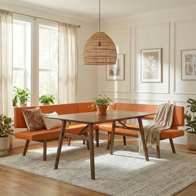 Coin-repas en bois recouvert de similicuir Jeiren de style milieu du siècle