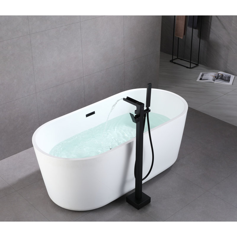 Floor Waterfall Faucet with Diverter, Matte Black