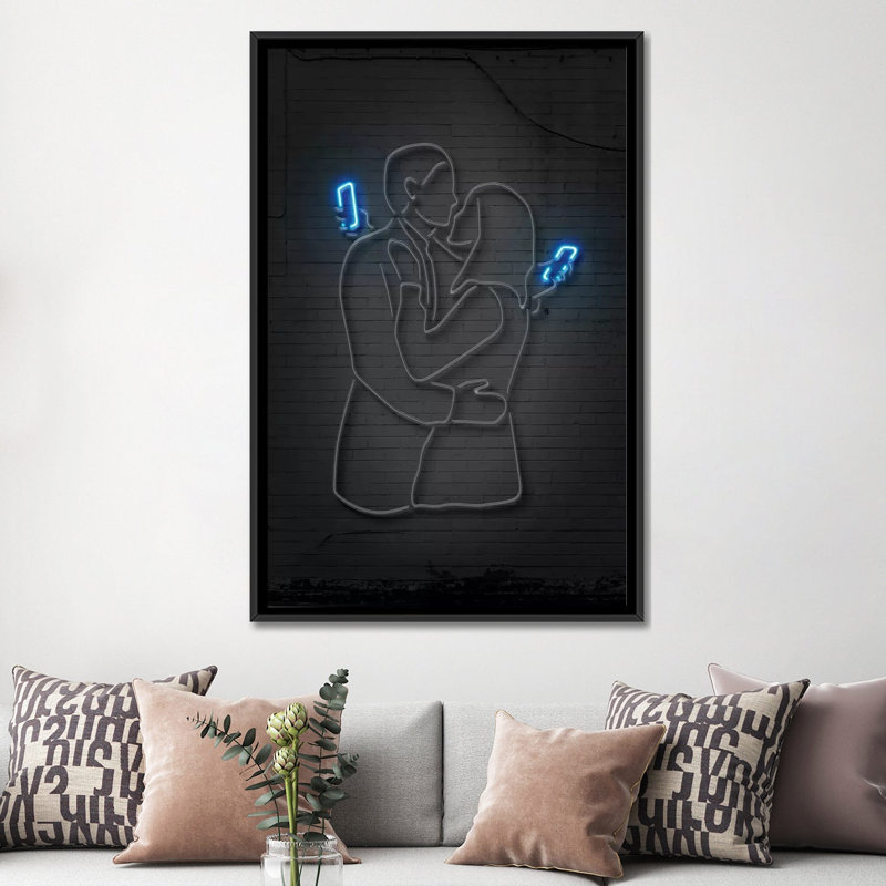 « mobile lovers », impression sur toile, H 26 po x l 18 po x P 1,5 po, Toile avec cadre noir, Pas de tapis