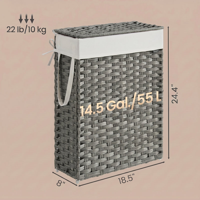 Laundry Basket With Lid And Handles, Gray