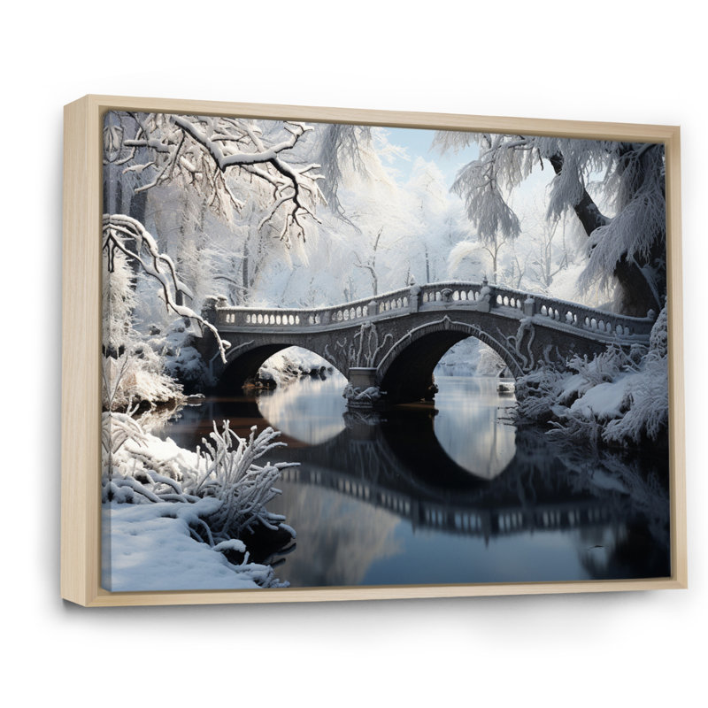 Winter Landscape Snowy Bridges I - Winter Landscape, art mural encadré, H 24 po x l 32 po x P 1 po, Cadre naturel flottant