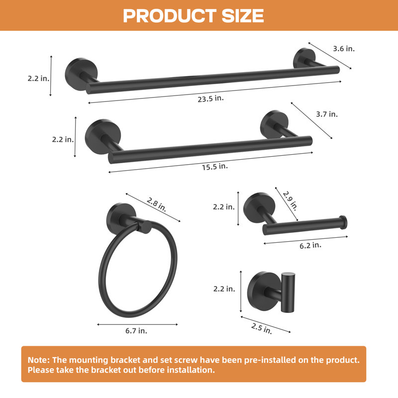 6-Piece Bath Hardware Set, Matte Black