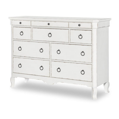 Country Living Vintage Market Dresser with 10 Drawers, Jewelry Tray, Power Outlets, and USB Ports