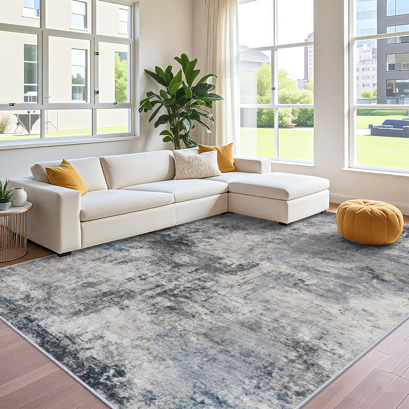 Washable Area Rug - Living Room Large Abstract Area Rug Soft Indoor Low Pile Carpet for Bedroom, Dining Room Non-Slip Backing Stain Resistant Distressed Decor Washable Mat Blue