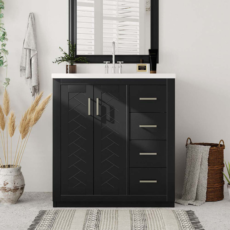 Ensemble de meuble-lavabo 30 po avec lavabo en résine Sonnette, 3 tiroirs et portes à fermeture douce, Noir
