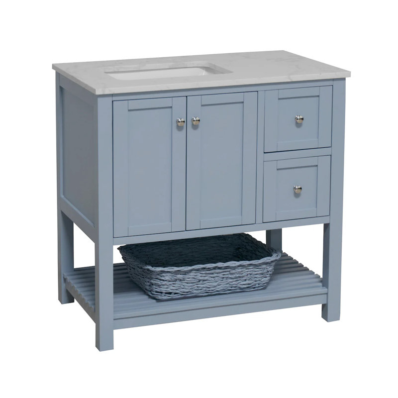 Ensemble de meuble-lavabo simple 36 po Binne, Bleu poudre, Carrara d'ingénierie
