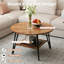 Table basse ronde à 2 niveaux avec tablette carrée, table centrale avec pieds en fer massif pour le salon