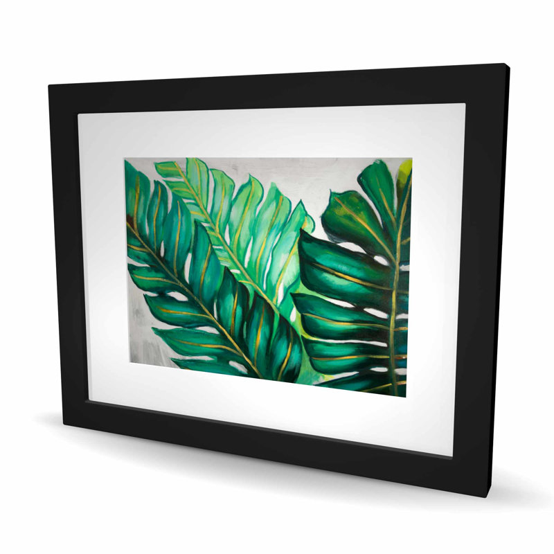 Three Big Exotic Plant Leaves - reproduction encadrée avec passe-partout, Noir