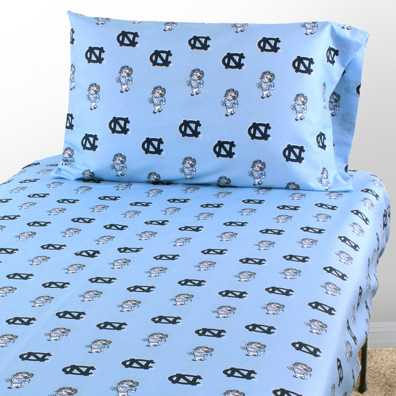 NCAA Sheet Set, Queen Sheet Set + Fitted Sheet + Pillowcase, North Carolina