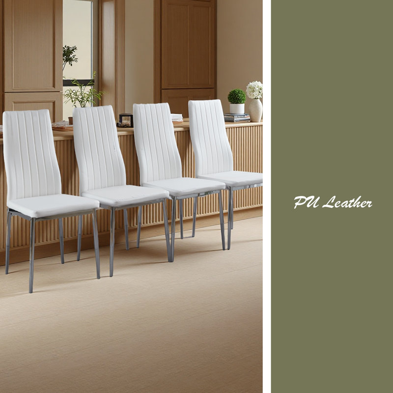 Ensemble de 4 chaises, Argent argent, Blanc