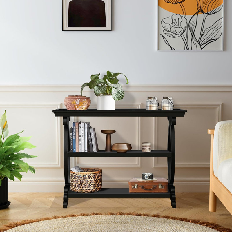 Delzora 39.37 " W Console Table, Antique Black