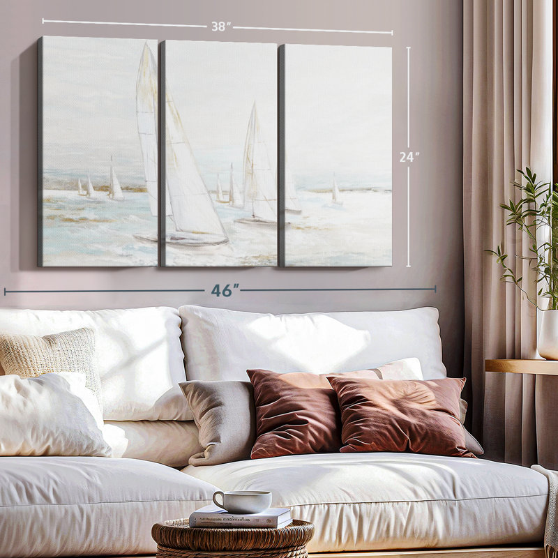 «Windswept Sails I», 3 pièces sur toile, H 24 po x l 38 po x P 1,25 po