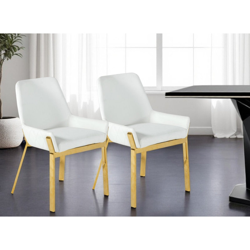 Chaise de salle à manger rembourrée blanche et dorée