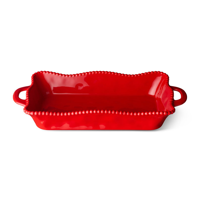 Grand plat de cuisson rectangulaire en céramique Perlette Red, 19 po x 10 po