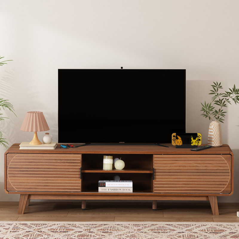 Meuble télé cannelé avec rangement 62 po Alesha, Brun